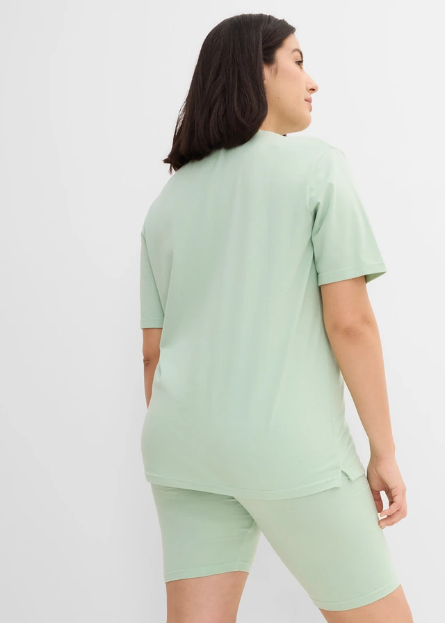 T-Shirt en korte legging van stretchkatoen (2-dlg. set), Kleur: kristalmint gemêleerd
