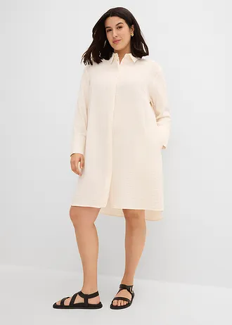 Lange blouse in een zachte viscosemix, Kleur: wolwit