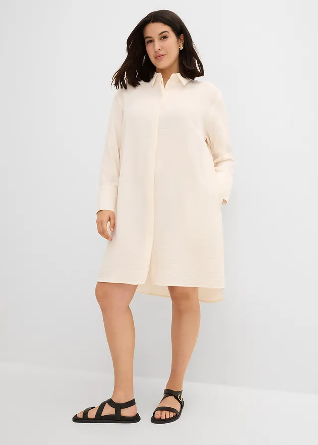 Lange blouse in een zachte viscosemix, Kleur: wolwit