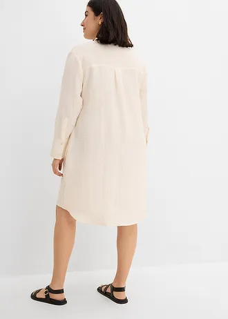 Lange blouse in een zachte viscosemix, Kleur: wolwit