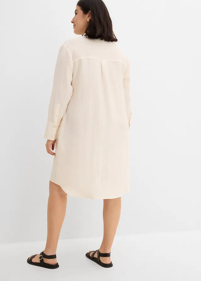Lange blouse in een zachte viscosemix, Kleur: wolwit