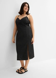 Robe en jean fendue, Couleur: noir denim