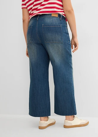 Džíny Wide Leg, High Waist, zkrácené, barva: modrý denim used