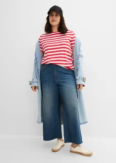 Wide leg jeans met high waist, cropped, Kleur: blauw denim used