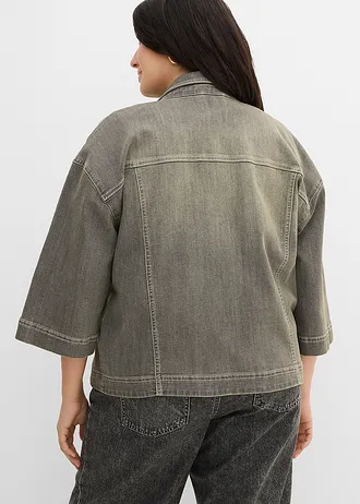 Spijkerjas, 3/4 mouwen, Kleur: olijfgroen denim used