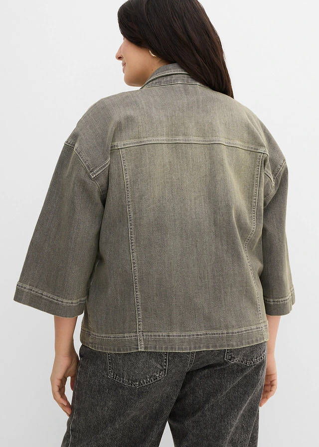 Veste en jean, manches 3/4, Couleur: olive used