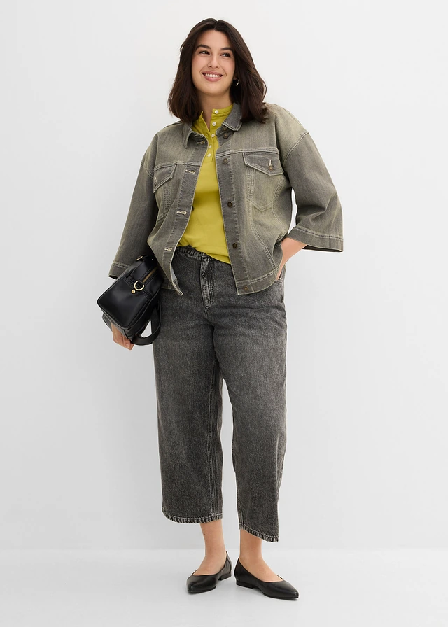 Veste en jean, manches 3/4, Couleur: olive used