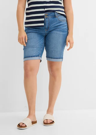 Jeans bermuda, mid waist, Kleur: lichtblauw denim used