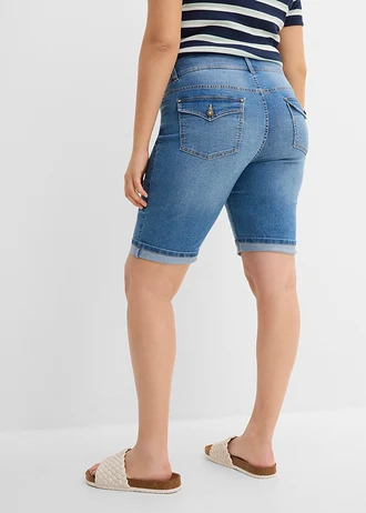 Bermuda en jean, taille mi-haute, Couleur: bleu clair denim used