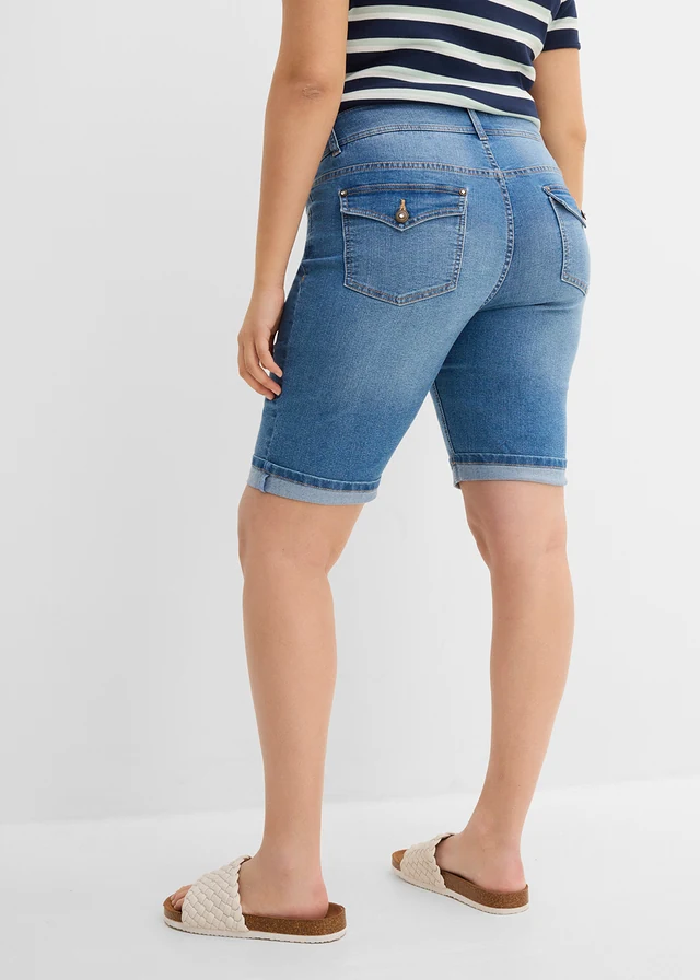 Jeans bermuda, mid waist, Kleur: lichtblauw denim used