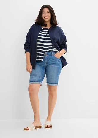 Jeans bermuda, mid waist, Kleur: lichtblauw denim used