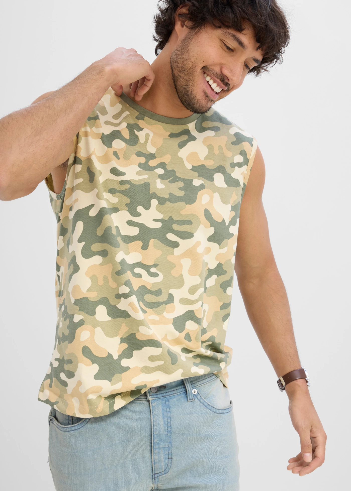 Top na szerokich ramiączkach z czystej bawełny organicznej, loose fit • moro • sklep bonprix