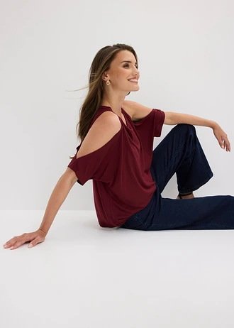 Cold shoulder shirt van viscose • esdoornrood • bonprix online shop