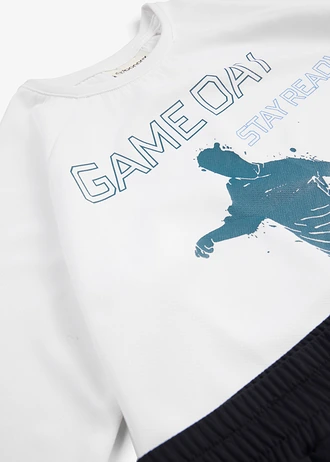 Sport-T-shirt en bermuda van sneldrogend materiaal (2 dlg.-set) • wit-zwart met print • bonprix online shop