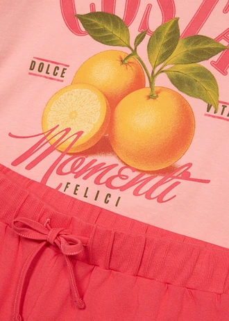 Komplet z bawełny organicznej: T-shirt i krótkie spodenki (2 części) • rajski różowy+kremowy jasnoróżowy z nadrukiem • sklep bonprix