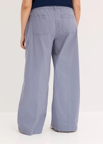 Wide leg broek met stretch, Kleur: rookblauw