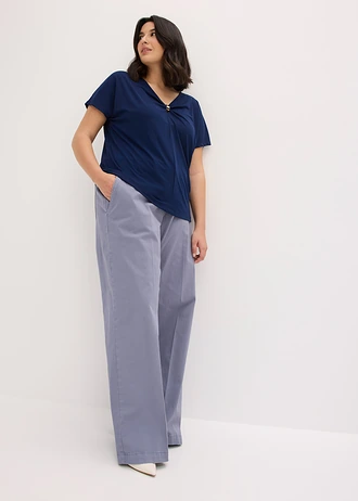Wide leg broek met stretch, Kleur: rookblauw