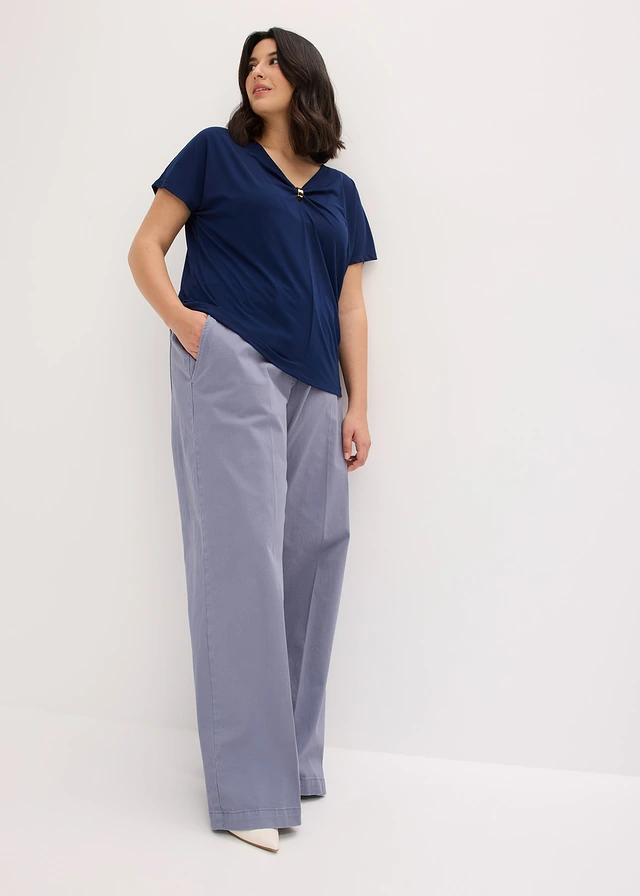 Pantalon large et extensible, Couleur: bleu fumé