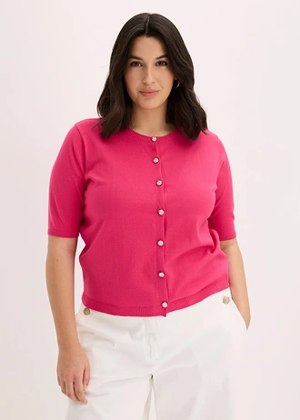 Jachetă din tricotaj fin din amestec fin de viscoză, culoare: roz pinklady