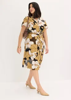 Robe en viscose avec ceinture à nouer, Couleur: noir-new beige floral