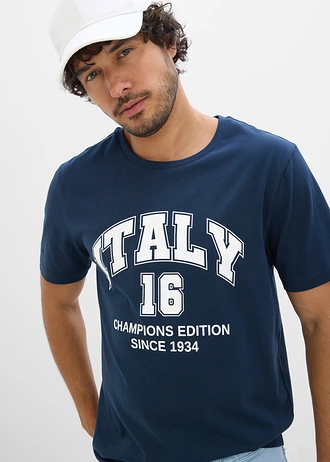 T-shirt Italie 100% coton • bleu encre imprimé • Boutique bonprix