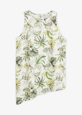 Gedessineerde blouse van een linnen-mix, Kleur: wit-olijfgroen gedessineerd