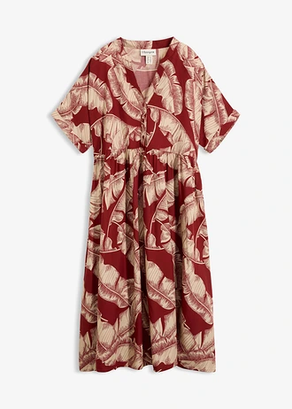 Robe caftan midi en viscose fluide • rouge désert-sable clair imprimé • Boutique bonprix