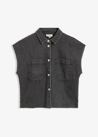 Cămașă boxy scurtă de blugi • negru denim uzat • magazin bonprix