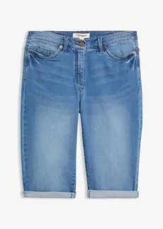 Bermuda en jean, taille mi-haute élastiquée • bleu clair denim used • Boutique bonprix