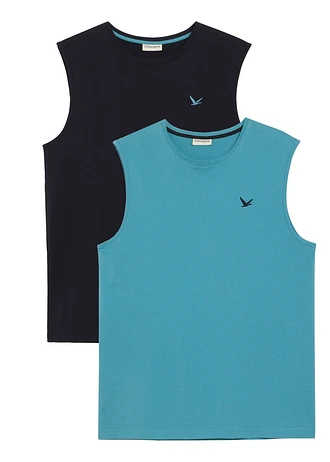 Maiou sport din bumbac organic 100% (set/2 buc.) • albastru-verde+negru • magazin bonprix