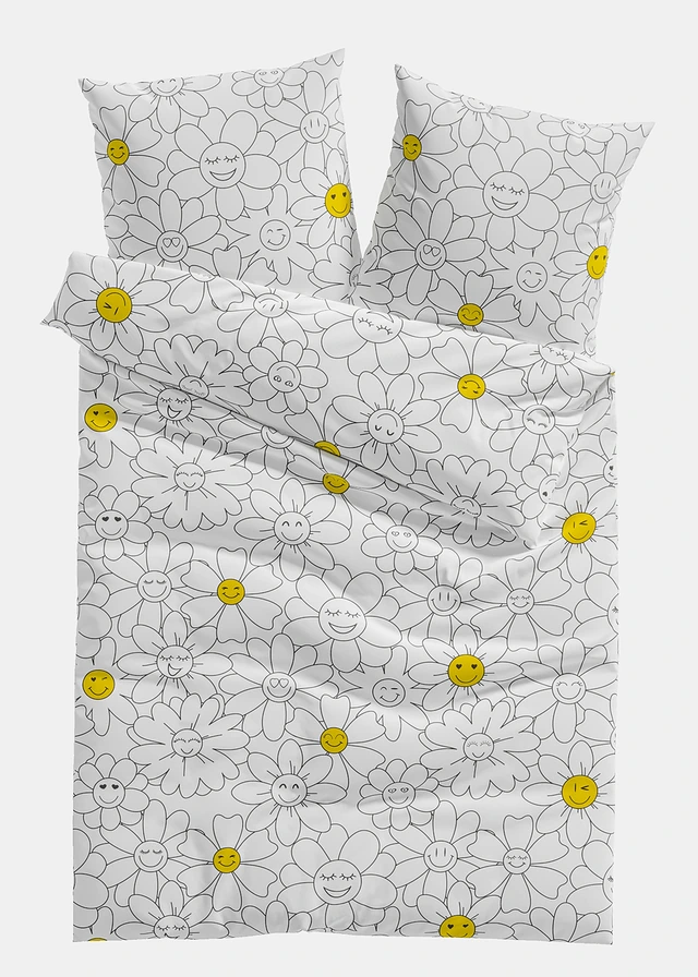 Parure de lit en coton mélangé • blanc/jaune • Boutique bonprix