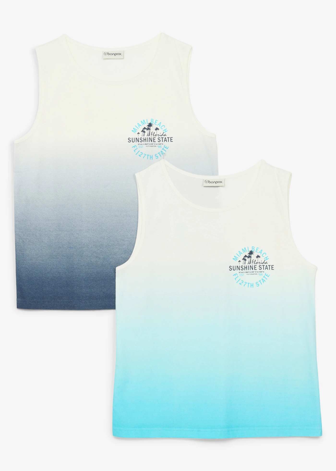 Maiou sport din bumbac 100% cu degrade cromatic (set 2 buc.) • ecru+acvamarin intens+bleumarin • magazin bonprix