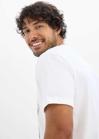 Tricou din bumbac organic 100% • alb cu imprimeu • magazin bonprix