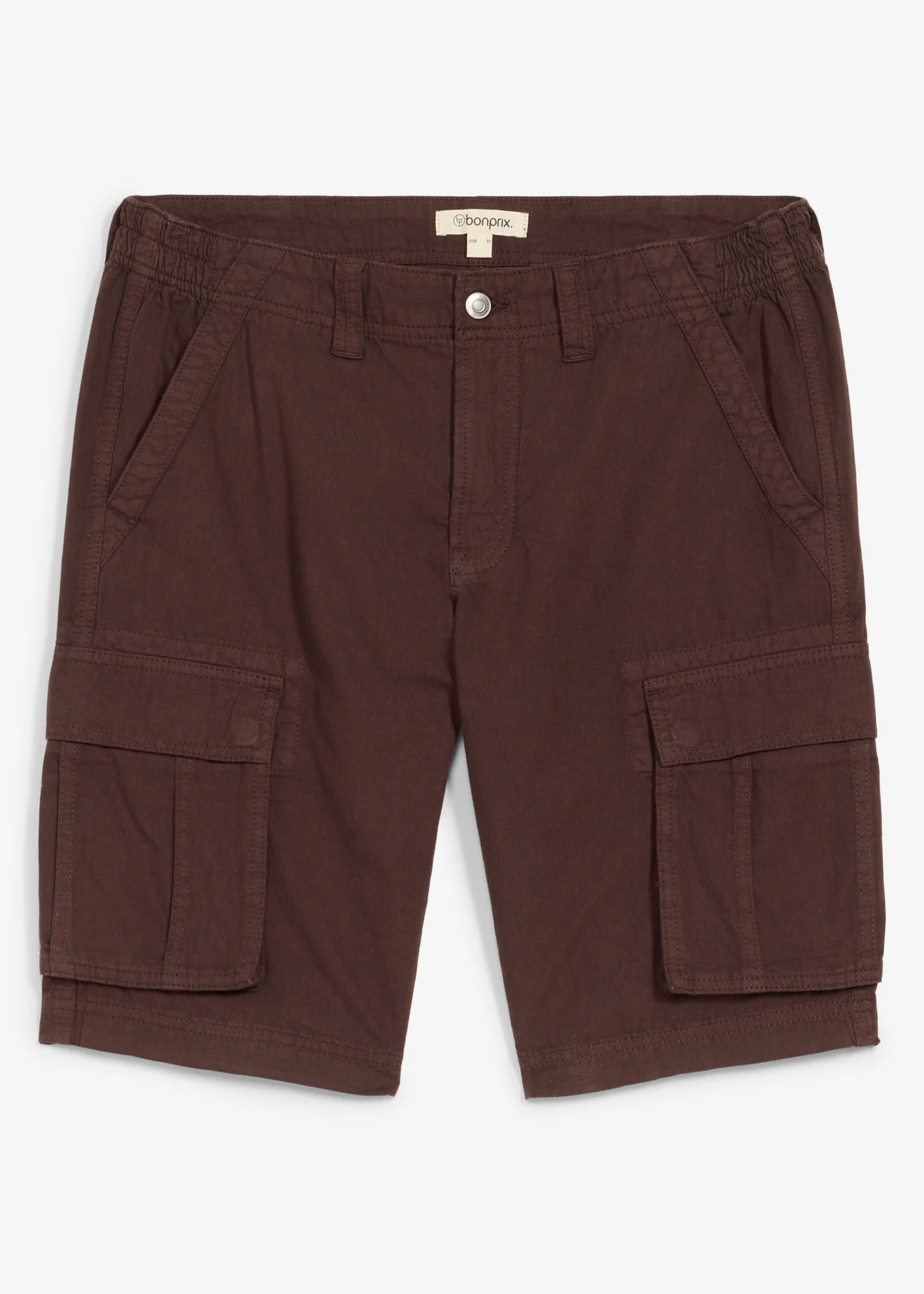 Lekkie bermudy jeansowe z elastyczną wstawką w talii, z kolorowego denimu, relaxed fit • ciemnobrązowy • sklep bonprix