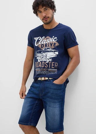 T-shirt 100% coton • bleu foncé imprimé • Boutique bonprix