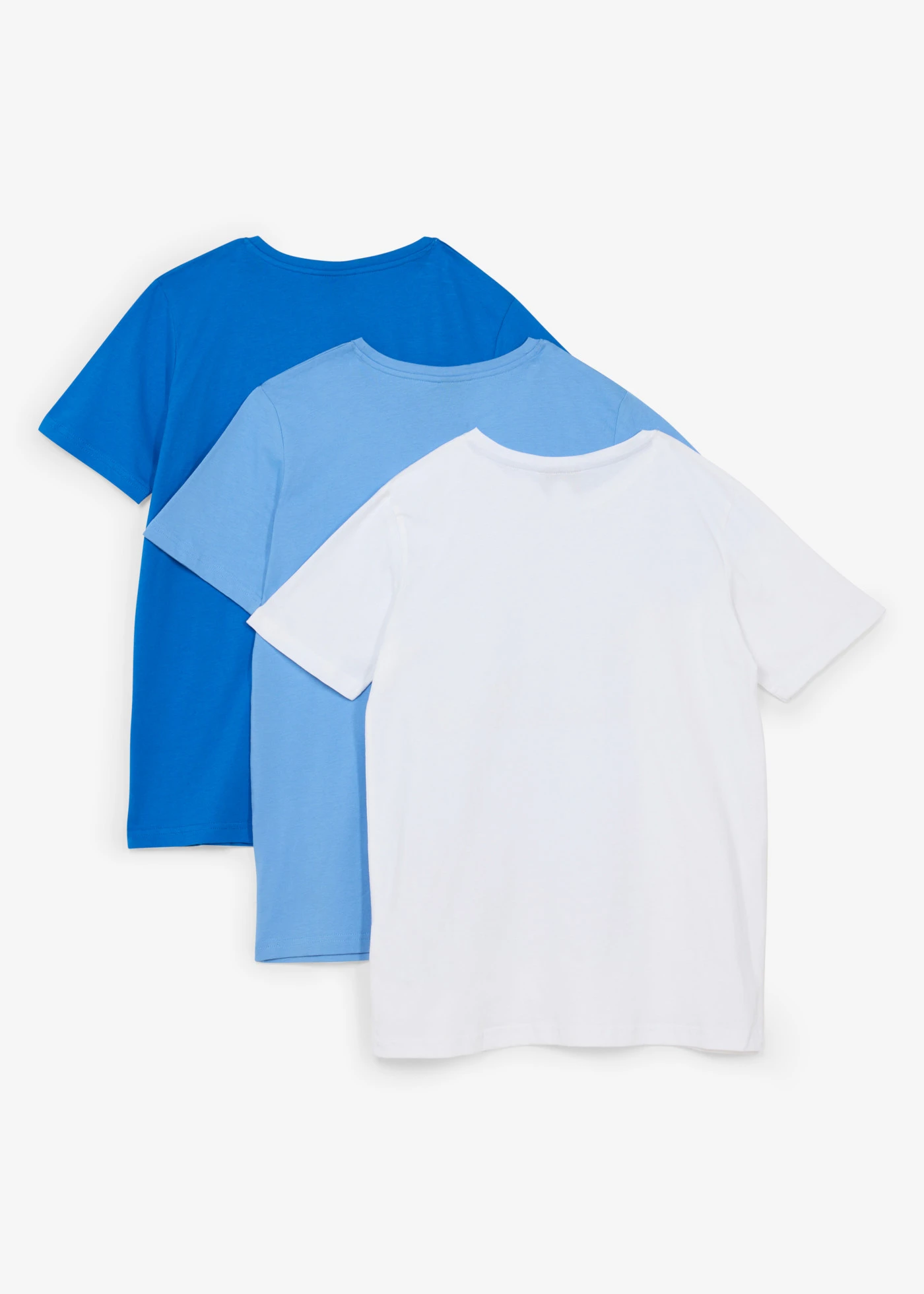T-shirt van biologisch katoen (set van 3) • azuurblauw+middenblauw+wit • bonprix online shop