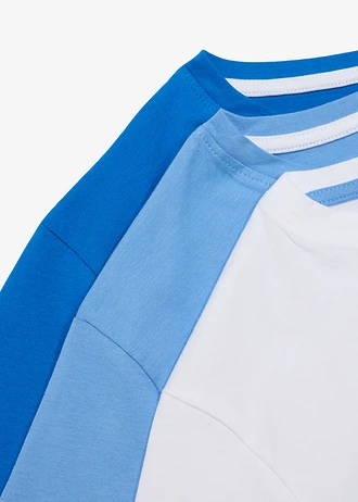T-shirt van biologisch katoen (set van 3) • azuurblauw+middenblauw+wit • bonprix online shop