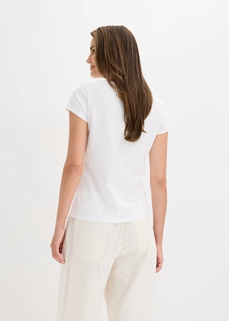 Bluză din material elastic cu bumbac • alb cu imprimeu • magazin bonprix