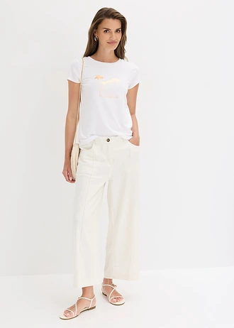 T-shirt en coton extensible, Couleur: blanc imprimé