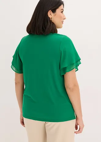 Shirt met chiffon mouwen, Kleur: edelsteengroen