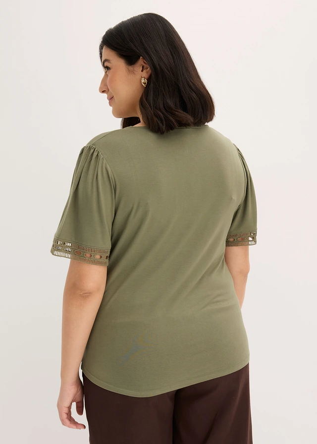 Shirt tuniek met kanten lint, Kleur: olijfgroen