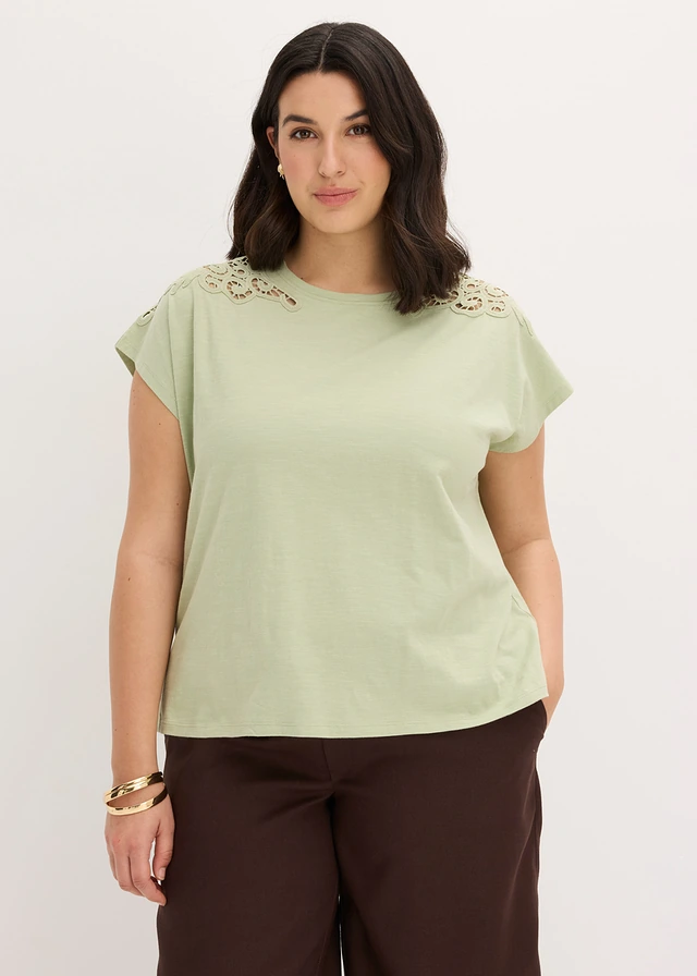 Shirt met gehaakt detail, Kleur: lichtgroen