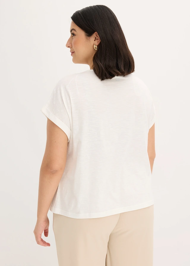 T-shirt en coton avec rivets, Couleur: écru imprimé