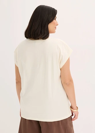 T-shirt 100% coton, Couleur: écru-fuchsia floral