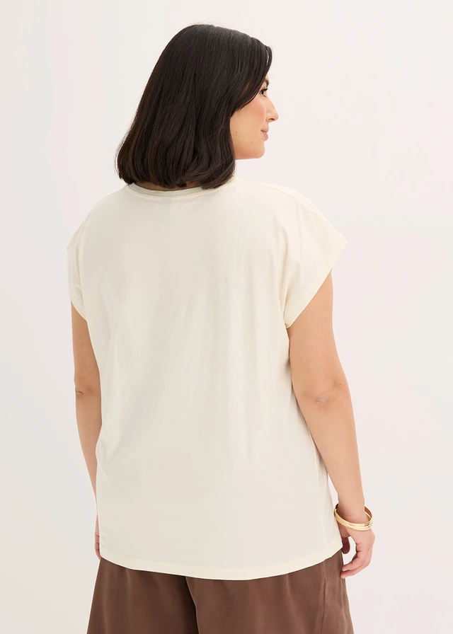 T-shirt 100% coton, Couleur: écru-fuchsia floral