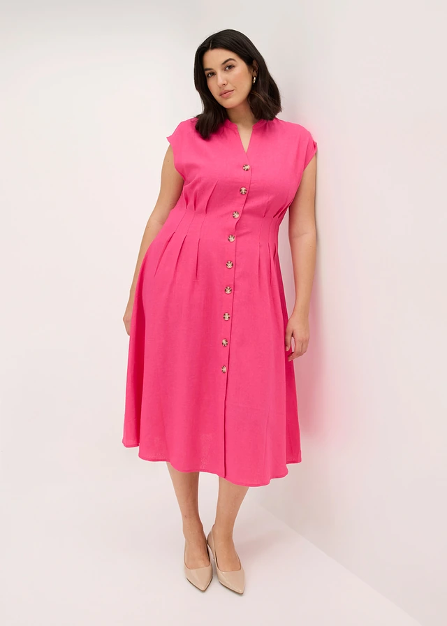 Robe midi légère en lin mélangé, Couleur: fuchsia