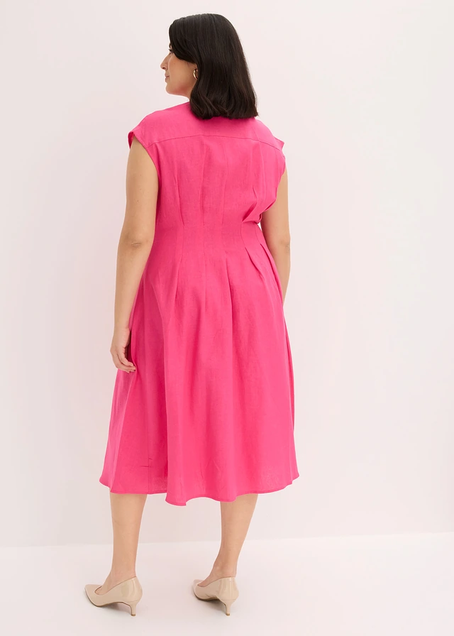 Robe midi légère en lin mélangé, Couleur: fuchsia