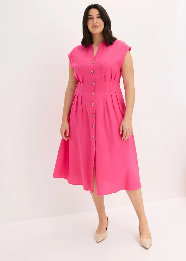 Robe midi légère en lin mélangé, Couleur: fuchsia
