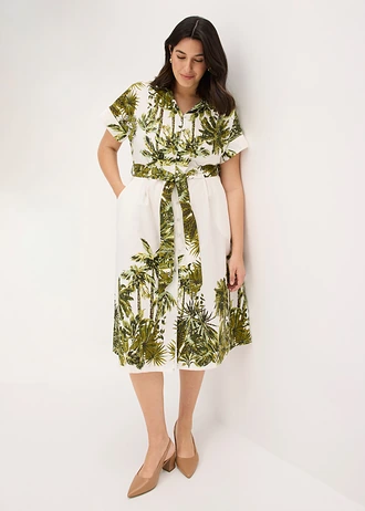 Robe-chemise avec lien à nouer, Couleur: blanc nacré-olive imprimé