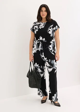 Combinaison avec imprimé palmier, Couleur: noir-blanc imprimé